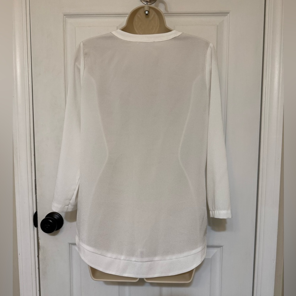 Hawthorn White Sheer Button Front Blouse Small Chiffon Utility Top Pockets - Picture 3 of 8